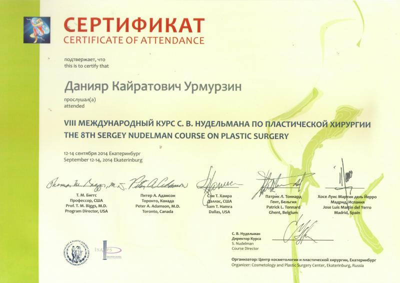 VIII Международный курс С.В. Нудельмана по пластической хирургии. Екатеринбург, 2014.